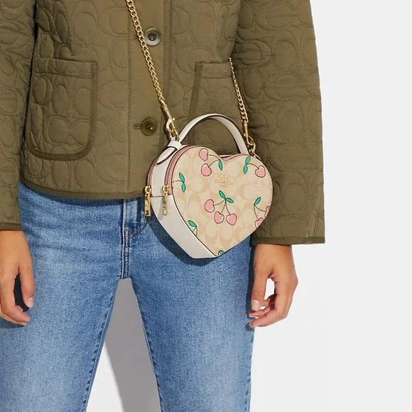 🍒❤️ Heart Crossbody In Signature Canvas With Heart Cherry Print - Picture 6 of 16